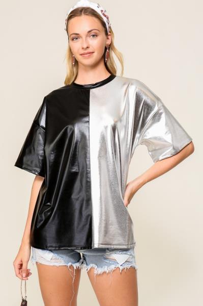 ($16.95/EA X 6 PCS)  Game day metallic oversized multi color top