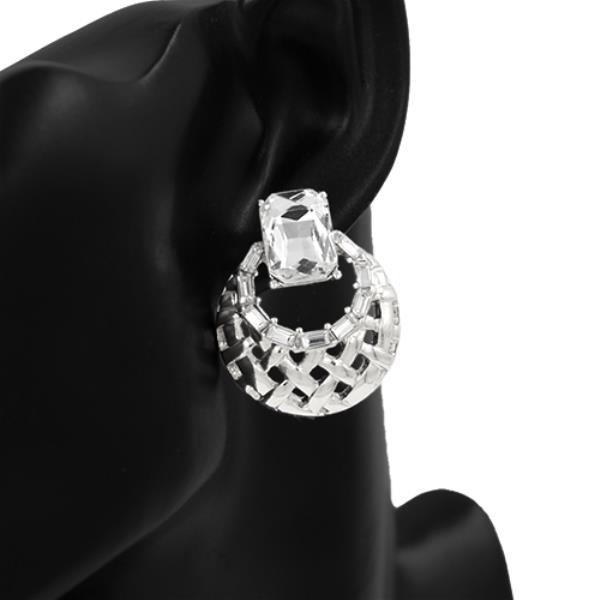 RHINESTONE METAL ROUND EARRING