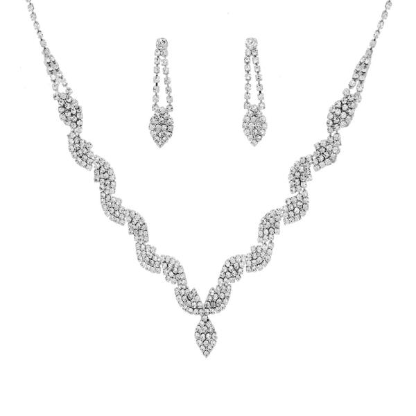 RHINESTONE WAVY NECKLACE EARRING SET