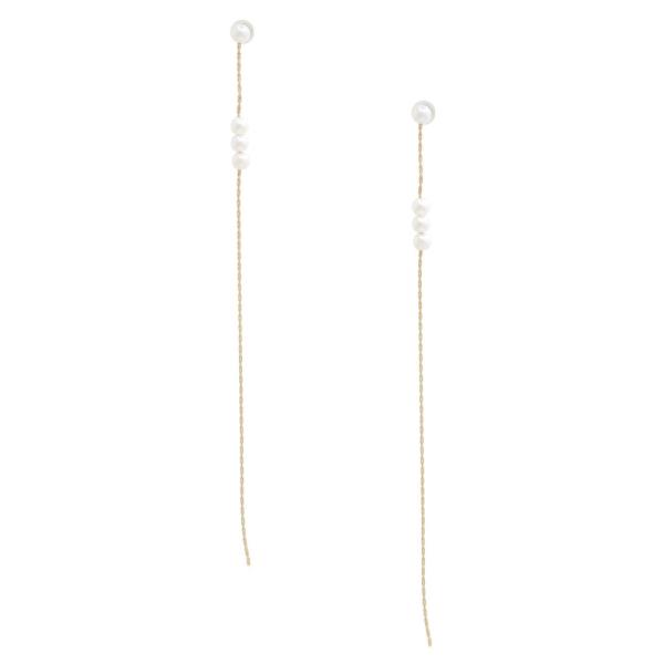 SODAJO TRIPLE PEARL BEAD METAL GOLD DIPPED EARRING