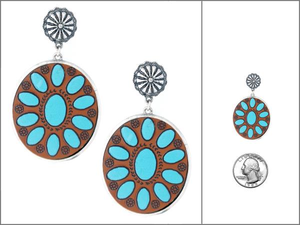 WESTERN PAINTED FAUX LEATHER DISC POST EARRING