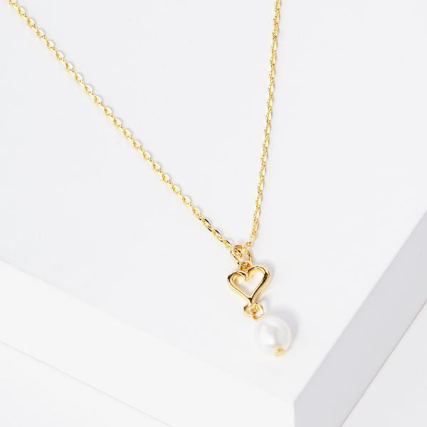 18K GOLD RHODIUM DIPPED TREASURES FOUND WITHIN PEARL HEART  NECKLACE