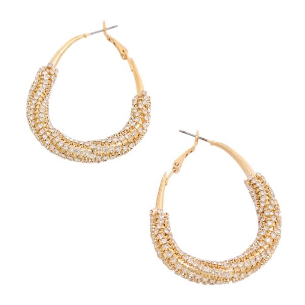 RHINESTONE OVAL HOOP EARRING