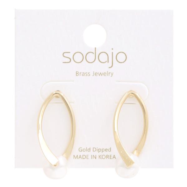 SODAJO POINTED OVAL PEARL BEAD GOLD DIPPED EARRING