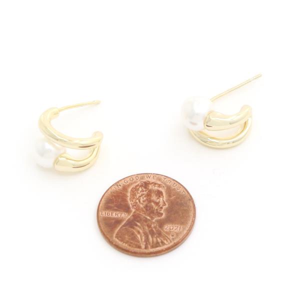 SODAJO PEARL BEAD METAL CIRCLE GOLD DIPPED EARRING