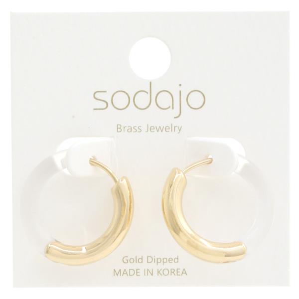 SODAJO HALF METAL HALF CLEAR HOOP GOLD DIPPED EARRING