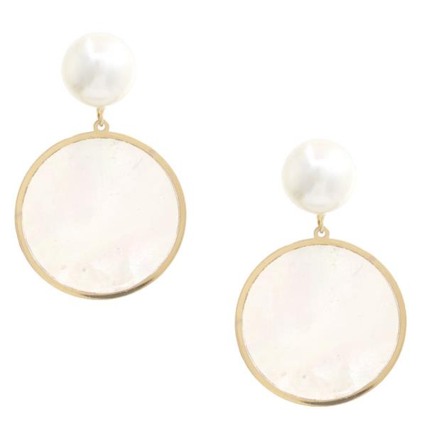 PEARL POST WITH RD MOP DROP EARRING
