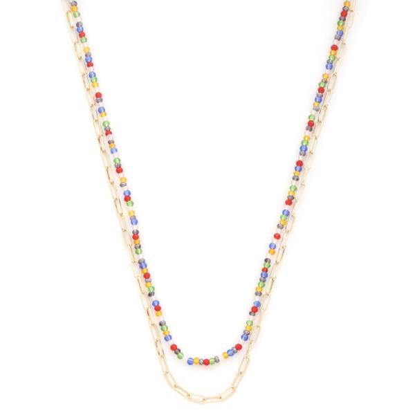 BEADED OVAL LINK LAYERED NECKLACE
