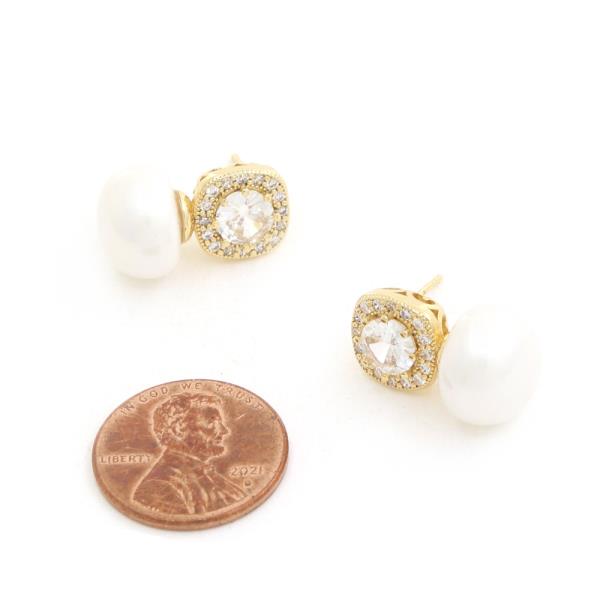 PEARL BEAD CZ GOLD DIPPED EARRING