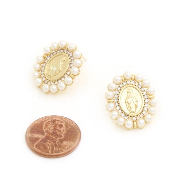 RELIGIOUS OVAL PEARL BEAD GOLD DIPPED EARRING