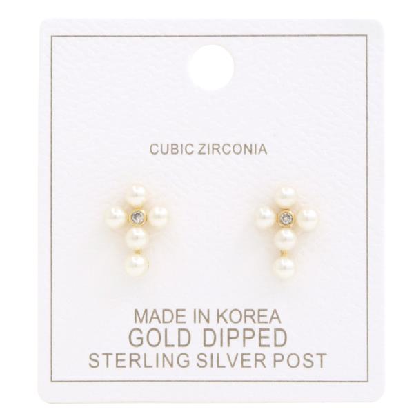 CROSS PEARL BEAD GOLD DIPPED EARRING