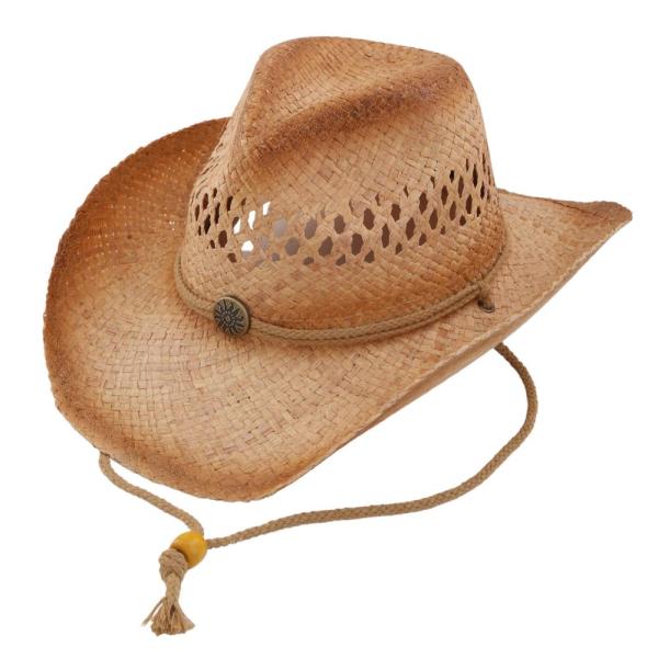STRAW WESTERN STYLE COWBOY HAT WITH STRAP