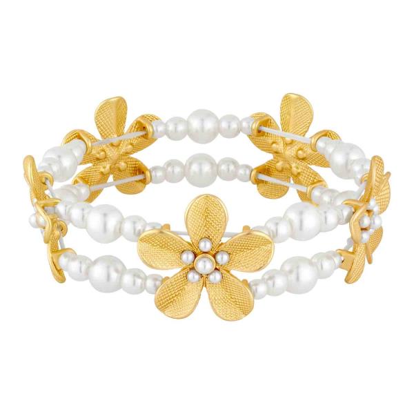 PEARL METAL FLOWER STRETCH BRACELET