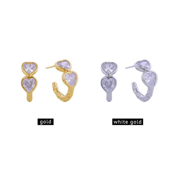 14K GOLD/WHITE GOLD DIPPED DUO HEART CZ POST EARRINGS