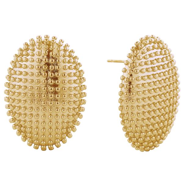 14K GOLD/WHITE GOLD DIPPED BEADED OVAL POST EARRINGS