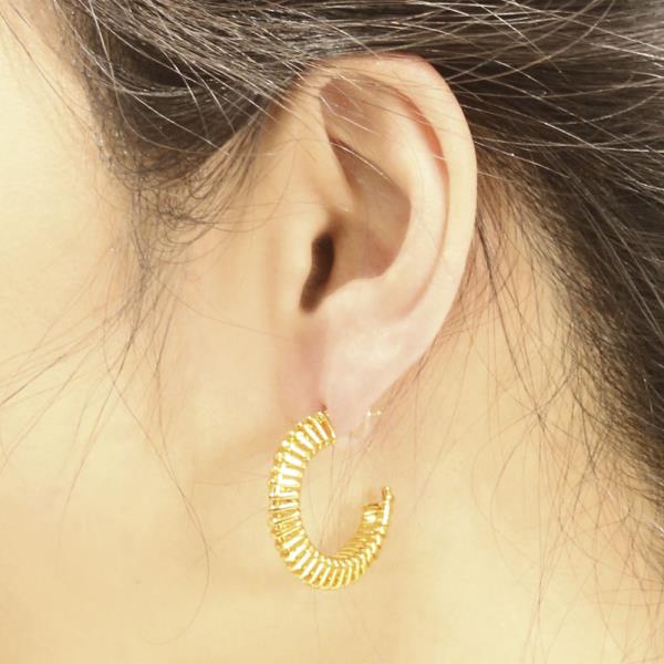 14K GOLD/WHITE GOLD DIPPED SPIRAL C HOOP POST EARRINGS