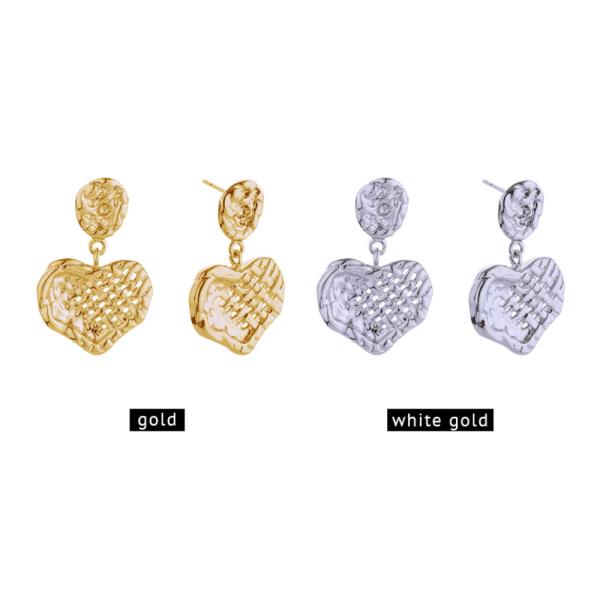 14K GOLD/WHITE GOLD DIPPED CRAFTED HEART DROP POST EARRINGS