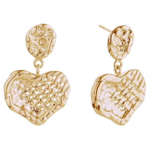 14K GOLD/WHITE GOLD DIPPED CRAFTED HEART DROP POST EARRINGS