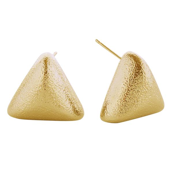 14K GOLD/WHITE GOLD DIPPED GLITTER TEXTURE TRIANGLE POST EARRINGS