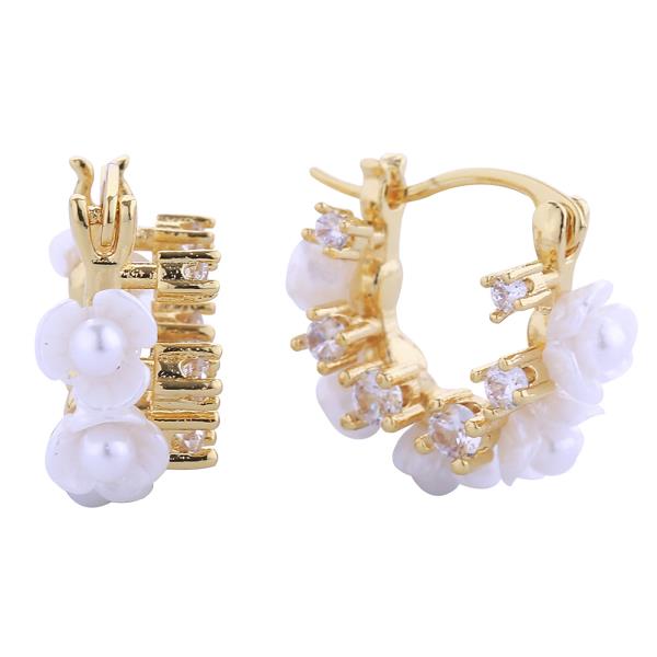 14K GOLD/WHITE GOLD DIPPED FLORAL PEARL PINCATCH EARRINGS
