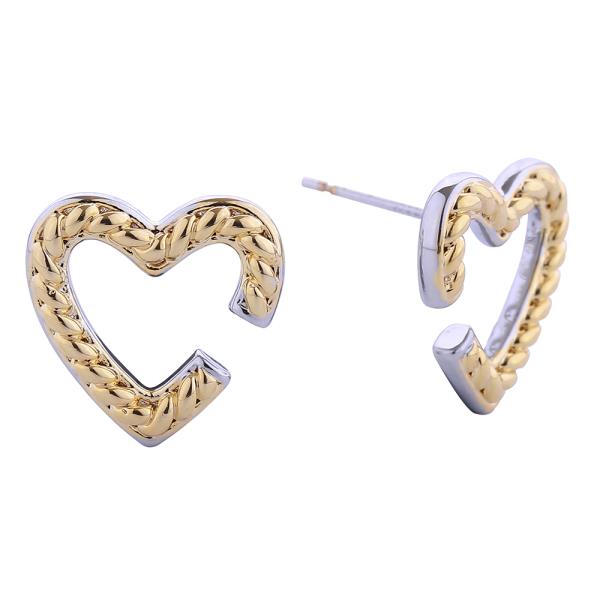 14K GOLD/WHITE GOLD DIPPED MENDED HEART POST EARRINGS