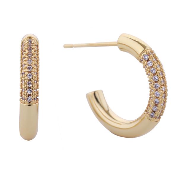 14K GOLD/WHITE GOLD DIPPED FAVORING PAVE CZ HO0P POST EARRINGS