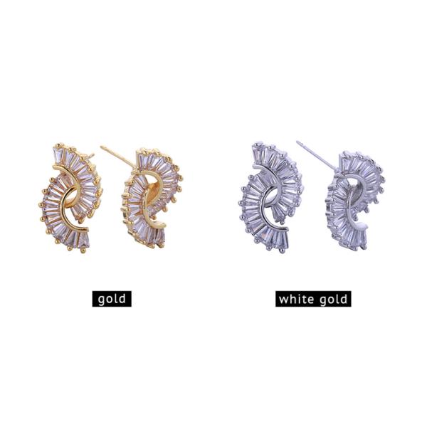 14K GOLD/WHITE GOLD DIPPED DOUBLE SWIRL PAVE CZ POST EARRINGS