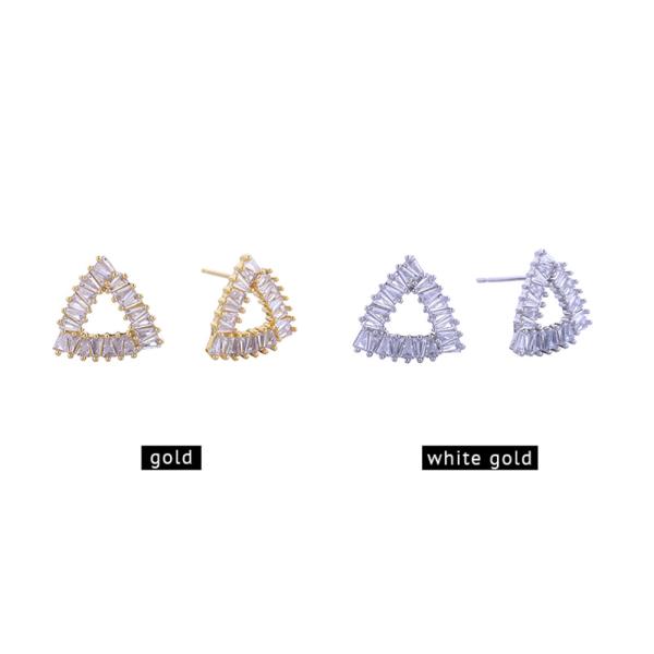 14K GOLD/WHITE GOLD DIPPED TWINKLE TRIANGLE PAVE CZ POST EARRINGS