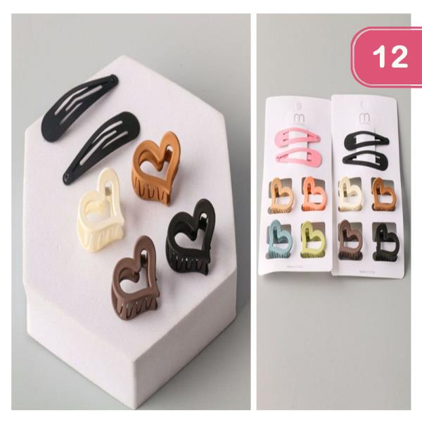 HEART CLAWS AND SNAP HAIR CLIPS SET (12 UNITS)