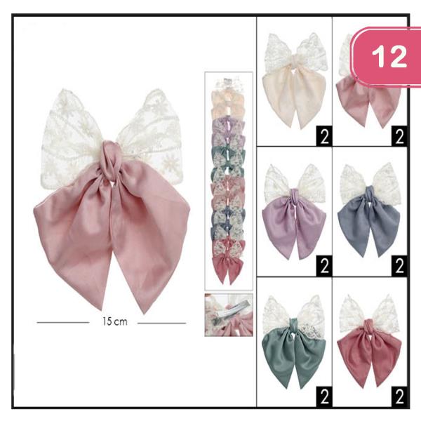 LACE AND SHIMMER FABRIC HAIR BOW (12 UNITS)
