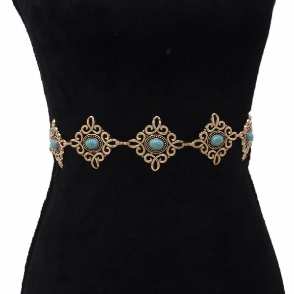 WESTERN STYLE TQ STONE METAL CHAIN BELT