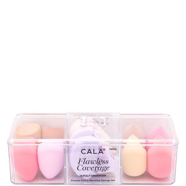 14 PCS FLAWLESS COVERAGE POWDER PUFF AND BLENDING SPONGE SET W CLEAR ORGANIZER CASE