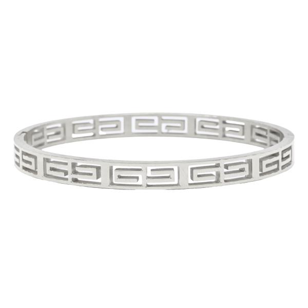 GEOMETRIC PATTERN STAINLESS STEEL HINGED BANGLE BRACELET