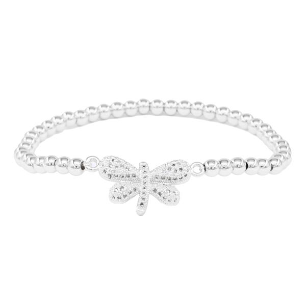 BUTTERFLY STAINLESS STEEL BALL METAL STRETCH BRACELET