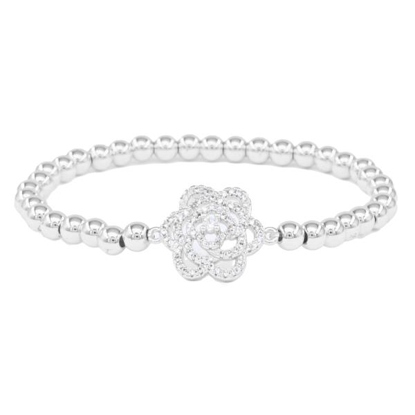 CZ FLOWER METAL BALL STRETCH BRACELET