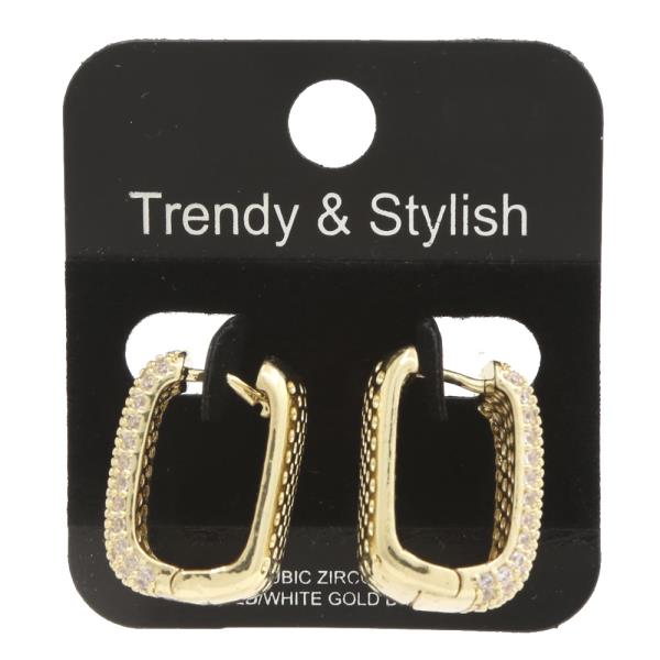 RECTANGLE CZ EDGE METAL GOLD DIPPED EARRING