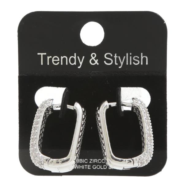 RECTANGLE CZ EDGE METAL GOLD DIPPED EARRING