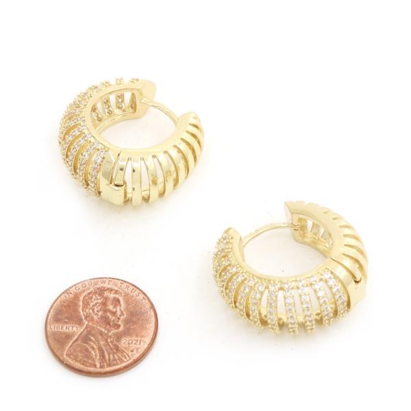 CZ EDGE METAL HOOP GOLD DIPPED EARRING