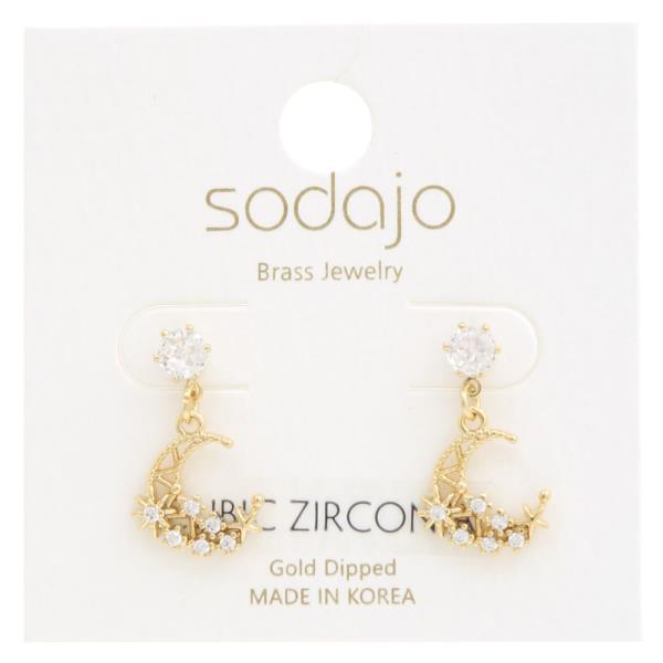 SODAJO MOON CZ GOLD DIPPED EARRING