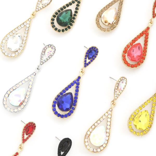 CRYSTAL COLOR STONE RHINESTONE PARTY EARRING