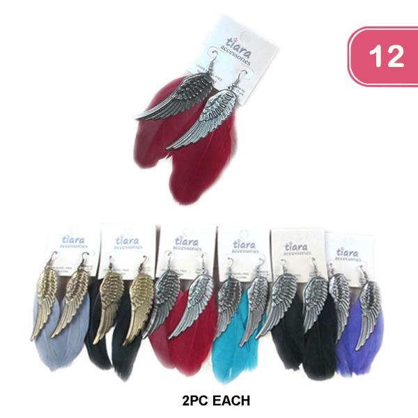 WING FEATHER DANGLE EARRING (12 UNITS)