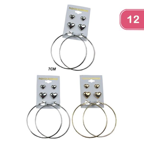 HEART STUD EARRING AND HOOP SET (12 UNITS)