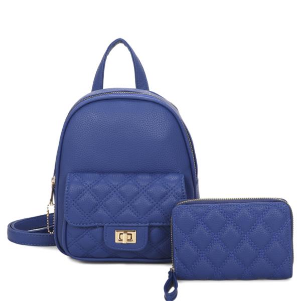 2IN1 QUILTED SMOOTH HANDLE BACKPACK W WALLET SET