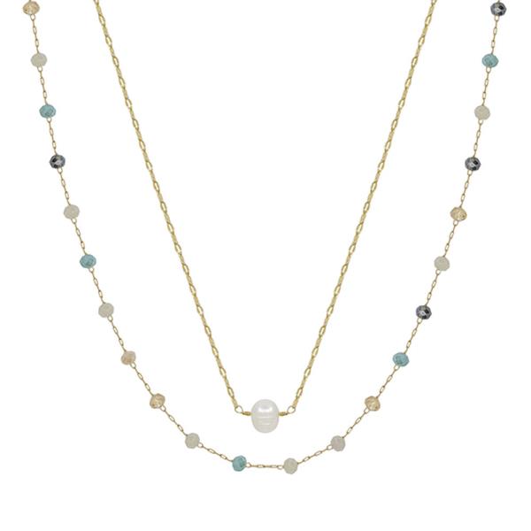 2 LAYERED BEAD FRESHWATER PEARL NECKLACE