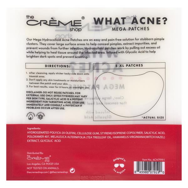 THE CREME SHOP WHAT ACNE MEGA 5XL HYDROCOLLOID ACNE PATCHES PATCHES (6 UNITS)