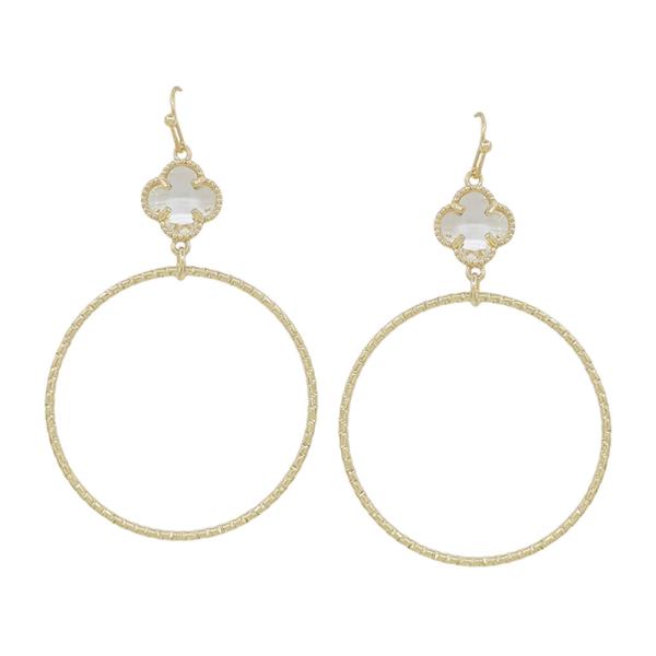 CRYSTAL CLOVER ACCENT ROUND METAL RING EARRING
