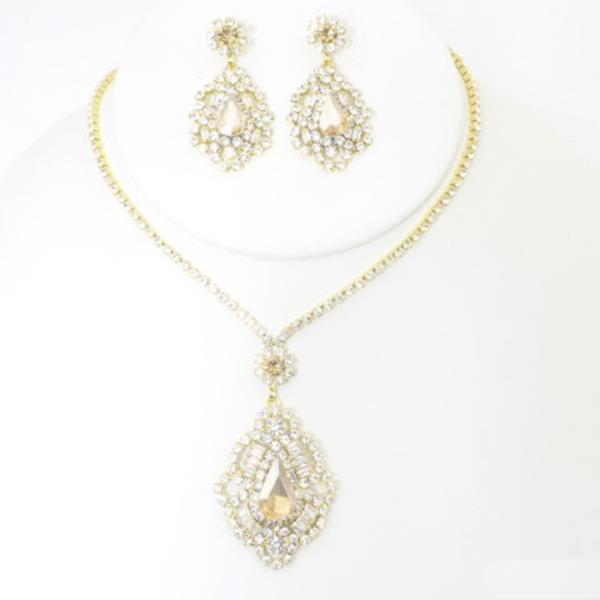 CZ RHINESTONE NECKLACE EARRING SET