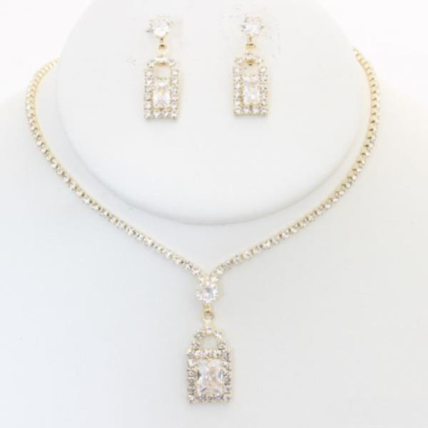 CZ RHINESTONE NECKLACE EARRING SET