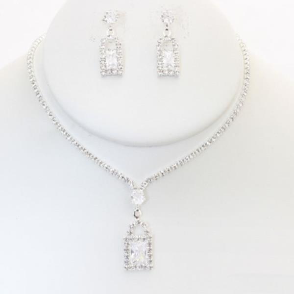 CZ RHINESTONE NECKLACE EARRING SET