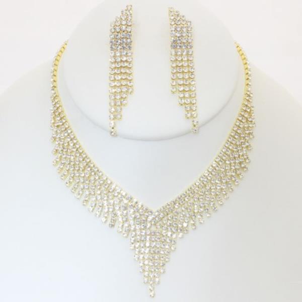 RHINESTONE NECKLACE EARRING SET